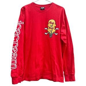 Ice Cream Long Sleeve Red T-Shirt Dripping Cone Skull Men's Size Medium